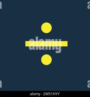 Gelbes Symbol der Division auf dunkelblauem Hintergrund. Einfaches mathematisches Symbol. Divisionssymbol Stock Vektor