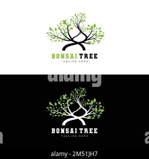 Green Tree Logo Design, Bonsai Tree Logo Illustration, Blatt Und Holz Vektor Stock Vektor