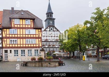 Stromschnellen Werra und Kirchengeschichtstrasse Bad Sooden-Allendorf in Hessen Stockfoto