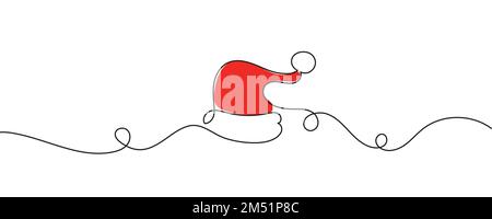 Weihnachtsmütze eine Linie auf weißem Hintergrund Stock Vektor