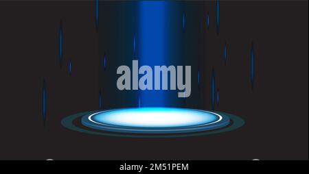 Futuristisches Kreisportal, Teleportstation, Podium für Hologramm. Cuberpunk-Bühne oder magisches Portal, Science-Fiction-Podium für Produktpräsentationen. Digitale High-Tech-Technik Stock Vektor