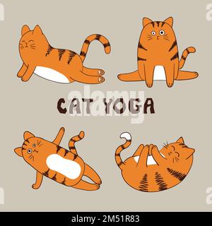 Cartoon-lustige Yoga-Katzenvektordarstellung. Yoga-Set für Kinder. Stock Vektor