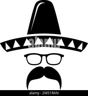 Sombrero mit Schnurrbart in minimalistischem Stil. Designelement für Dekoration, Poster, Banner. Vektordarstellung Stock Vektor