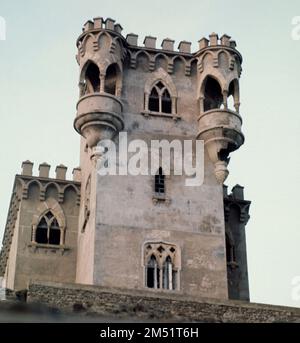 CASTILLO PALACIO DE SANTA CATALINA CONSTRUIDO EN 1929 - FOTO AÑOS 60. LAGE: CASTILLO DE SANTA CATALINA. TARIFA. Cadiz. SPANIEN. Stockfoto