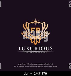 FR Anfangsbuchstabe Luxus Ziergegenstand Gold Monogramm Logo-Vorlage Vektor. Stock Vektor