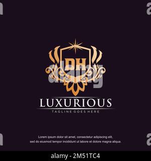 Dh Anfangsbuchstabe Luxus Ornament Gold Monogramm Logo-Vorlage Vektor. Stock Vektor