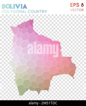 Vieleckige Karte Boliviens, Land im Mosaikstil. Klassischer Low-Poly-Stil, modernes Design. Polygonale Karte Boliviens für Infografiken oder Präsentationen. Stock Vektor