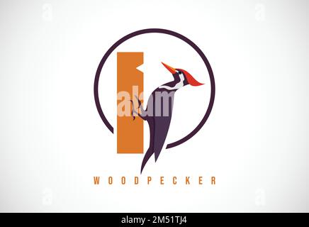 Speckvogel im Kreis. Woodpecker Bird Logo Design Vorlage Vektordarstellung Stock Vektor