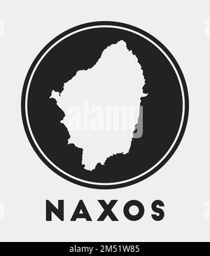 Naxos-Symbol. Rundes Logo mit Inselkarte und Titel. Stilvolles Naxos-Logo mit Karte. Vektordarstellung. Stock Vektor