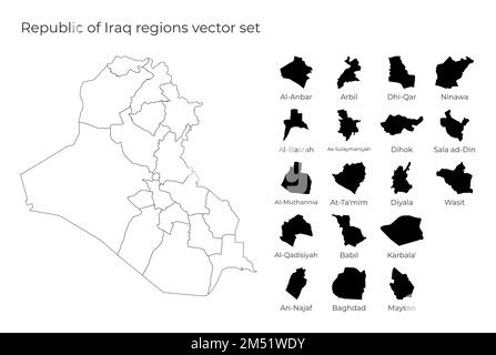 Landkarte der Republik Irak mit Formen von Regionen. Leere Vektorkarte des Landes mit Regionen. Grenzen des Landes für Ihre Infografik. Vektor illustr Stock Vektor