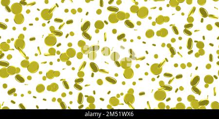 Fallende Goldmünzen auf Weiß. Goldener Regen von Münzen nahtloses Muster. Jackpot, Erfolgskonzept. Trendiges Investitionsmuster. Kann für Werbung, Poster, b verwendet werden Stock Vektor