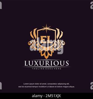 EL Anfangsbuchstabe Luxus Ziergegenstand Gold Monogramm Logo-Vorlage Vektor. Stock Vektor