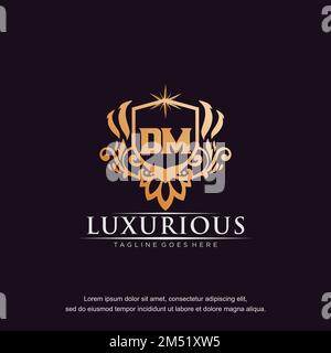 DM Anfangsbuchstabe Luxus Ziergegenstand Gold Monogramm Logo-Vorlage Vektor. Stock Vektor