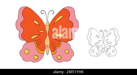 Lustige bunte Schmetterling. Flacher Vektor-Satz von detailreichen Schmetterlingen. Niedliche Charaktere. Karte, Postkarten für Kinder. Symbol „Silhouette“ Stock Vektor