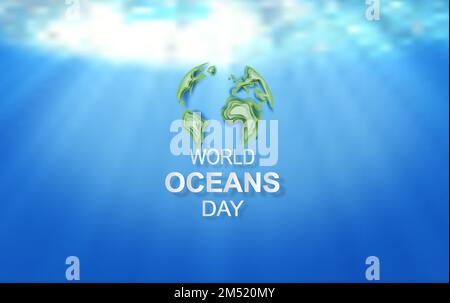 Papierkunst und Schnittkonzept des Weltmeertags. Feier zum Schutz der Meereserde und zur Erhaltung des Wasserökosystems. Blaues Origami-Papier Stock Vektor