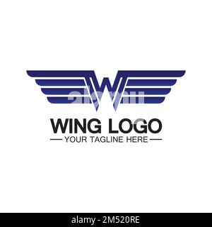 Buchstabe W für Flügel Logo-Design, Kombination mit Buchstabe W und Flügeln Stock Vektor