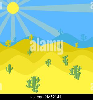 Vector Desert wellige Landschaft mit Dünen in minimalistischem Stil. Moderne Einrichtung aus der Mitte des Jahrhunderts. Vektorwüsten-Illustration Stock Vektor