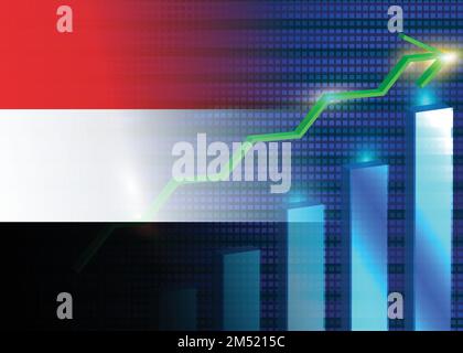 Wirtschaftswachstumskonzept im Jemen. Jemenitische Flagge mit Diagrammen, Wachstumspfeil Stock Vektor