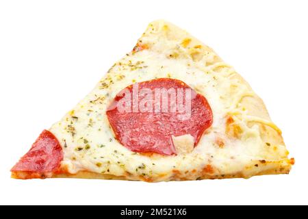 Salami-Pizza-Scheibe isoliert auf weißem Hintergrund Stockfoto
