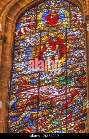 Jesus Christus Victor Resurrection Buntglaskathedrale der Heiligen Maria von Sevilla Andalusien Spanien, erbaut in den 1500s Jahren Stockfoto