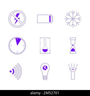 Satz linearer Symbole im Zusammenhang mit Stromausfällen. Vektordarstellung Stock Vektor