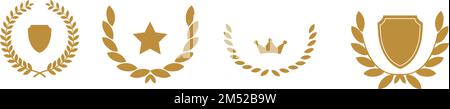 Eine goldene runde Lorbeerkranzkollektion vor weißem Hintergrund Stock Vektor