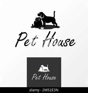 Einfache und einzigartige große Katze und Hund mit Nahrungsbild Grafiksymbol Logo Design abstraktes Konzept Vektormaterial. Wird als Symbol für Haustiere oder Tiere verwendet Stock Vektor