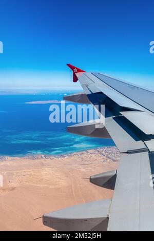 Meerblick vom Edelweiss Air Flugzeug 15. Dezember 2019 Hurghada Stockfoto