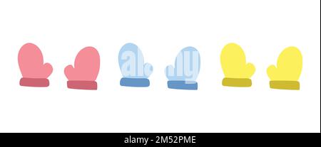 Vektorset bunter Babyhandschuhe Clipart. Einfache süße Babyhandschuhe für Neugeborene flache Vektordarstellung. Rote, blaue, gelbe Babyhandschuhe im Cartoon-Stil Stock Vektor