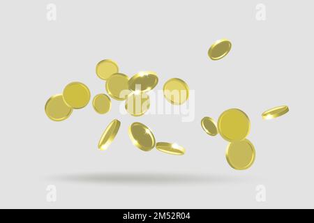 Leeres Set mit 3D Goldmünzen. Muster rotierender Goldmünzen in verschiedenen Positionen. Goldenes Geldset für die Entwicklung von Glücksspielen, Jackpot, Bank oder Finanzen Stock Vektor