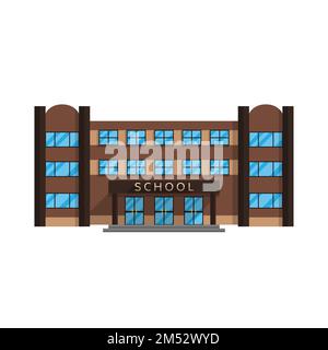 Das Schulgebäude ist isoliert im Flachstil auf einem weißen Hintergrund Vektorbild. Grund- und Sekundarschulen, das Gebäude, in dem die Klimaanlage Stock Vektor