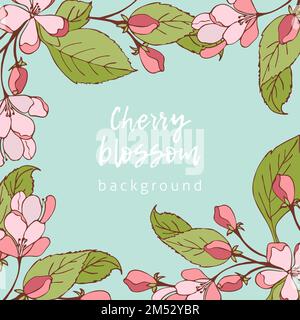 Kirschblüten im Hintergrund, handgemalte Frühlingsblumen. Vektordarstellung Stock Vektor