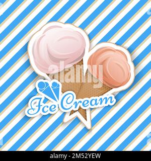 Eiscreme wird in einem Waffelbecher im Stil eines Cartoon-Logos für die Vector-Illustration Ihres Produkts isoliert. Etikett, Milch, köstliches Dessert Stock Vektor