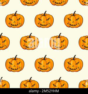 Isolierte Tapete mit nahtlosem Muster zu Halloween und schrecklichen Kürbissen im Cartoon-Stil. Vektordarstellung des Halloween-Themas für Ihre Projekte Stock Vektor