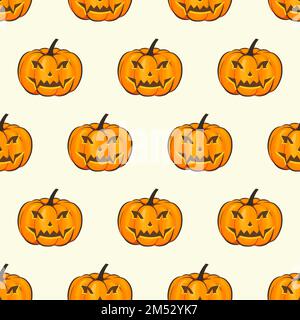 Isolierte Tapete mit nahtlosem Muster zu Halloween und schrecklichen Kürbissen im Cartoon-Stil. Vektordarstellung des Halloween-Themas für Ihre Projekte Stock Vektor