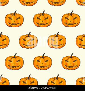 Isolierte Tapete mit nahtlosem Muster zu Halloween und schrecklichen Kürbissen im Cartoon-Stil. Vektordarstellung des Halloween-Themas für Ihre Projekte Stock Vektor