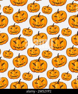 Isolierte Tapete mit nahtlosem Muster zu Halloween und schrecklichen Kürbissen im Cartoon-Stil. Vektordarstellung des Halloween-Themas für Ihre Projekte Stock Vektor
