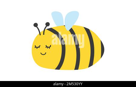 Cartoon fliegende Bienen-Clipart. Einfache süße Bienenfigur mit flachem Vektordesign, isoliert auf Weiß. Süßer, freundlicher Honigbienen-Maskottchen-Cartoon-Stil Stock Vektor