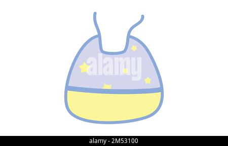 Süßes Baby-Lätzchen-Clipart. Einfaches, niedliches Silikonlätzchen zur Darstellung eines flachen Vektors beim Füttern mit dem Baby. Babyschürze oder Lätzchen mit einem von Hand gezeichneten Zeichentrickfilm mit Sternenmuster Stock Vektor