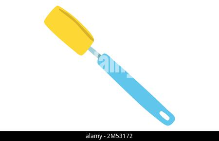 Baby-Flaschenbürste Clipart. Einfache, niedliche Flaschenbürstenschwamm-Flachvektordarstellung. Reinigungsbürstenreiniger mit Schwamm für Flaschen, Gläser, Topf Stock Vektor