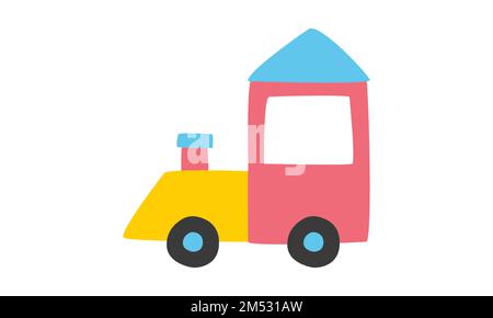 Einfache Baby-Spielzeugzug-Clipart. Niedliche bunte Kinderspielzeugbahn mit flachem Vektorbild. Minimalistischer Trikotstil für Kinder. Babyparty Stock Vektor