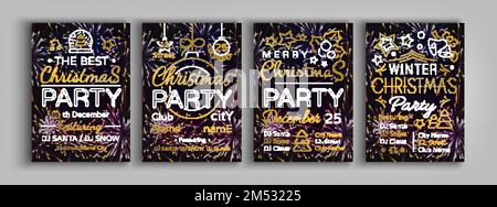 Broschüren zur Weihnachtsfeier. Design von Vorlagen für Einladungen zu Weihnachtsfeiern. Winterferien, Weihnachtskarte, Flyer, Banner, Post Stock Vektor