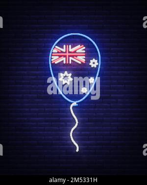 Neonschild Mit Australischer Flagge. Vektorabbildungen, Neonbanner, Leuchtende Reklametafeln, Bright Night Advertising. Element, ein Neonsymbol für den Tag Stock Vektor