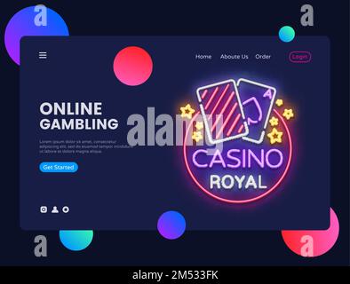 Design der kreativen Website-Vorlage für Casino Neon. Vector Illustration Casino-Konzept für Website- und mobile Apps, Business-Apps, Marketing, Neonbanner, O Stock Vektor