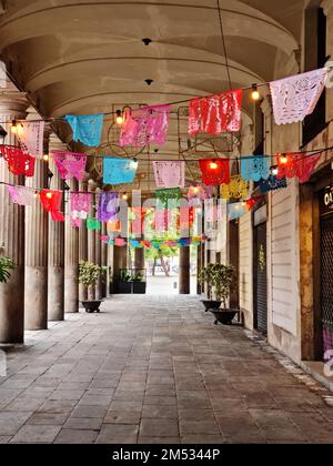 Oaxaca Restaurant. Porxos d'en Guifré, Pla de Palau, Barcelona, Katalonien, Spanien. Stockfoto