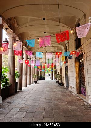 Oaxaca Restaurant. Porxos d'en Guifré, Pla de Palau, Barcelona, Katalonien, Spanien. Stockfoto