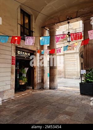 Oaxaca Restaurant. Porxos d'en Guifré, Pla de Palau, Barcelona, Katalonien, Spanien. Stockfoto