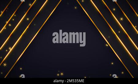 Blaues goldenes Dreieck mit kleinem Sternenhintergrund. Party-, Unternehmens-, Veranstaltungshintergrund. 3D Abbildung Stockfoto