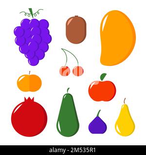Flaches Set mit Vektorfrüchten Stock Vektor