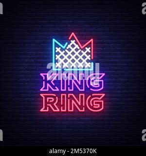 Neonschild Fight Club. Logo mit Kingsize-RING in Neon-Optik. Designvorlage Emblem, Sportlogo. Nachtkampf, Kampfsport, MMA. Helles Banner, helle Nacht Stock Vektor